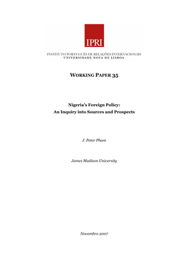 Nigeria's Foreign Policy: an Inquiry Into Sources and Prospects