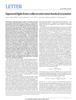 Squeezed Light from a Silicon Micromechanical Resonator