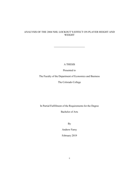 I ANALYSIS of the 2004 NHL LOCKOUT's EFFECT