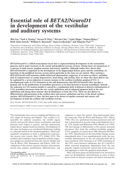 Essential Role of BETA2/Neurod1 in Development of the Vestibular and Auditory Systems