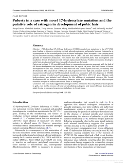 Puberty in a Case with Novel 17-Hydroxylase Mutation and The