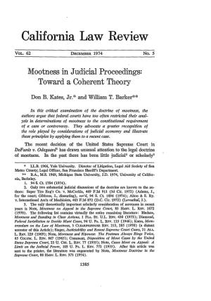 Mootness in Judicial Proceedings: Toward a Coherent Theory