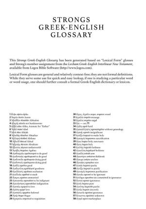 This Strongs Greek-English Glossary Has Been Generated Based On