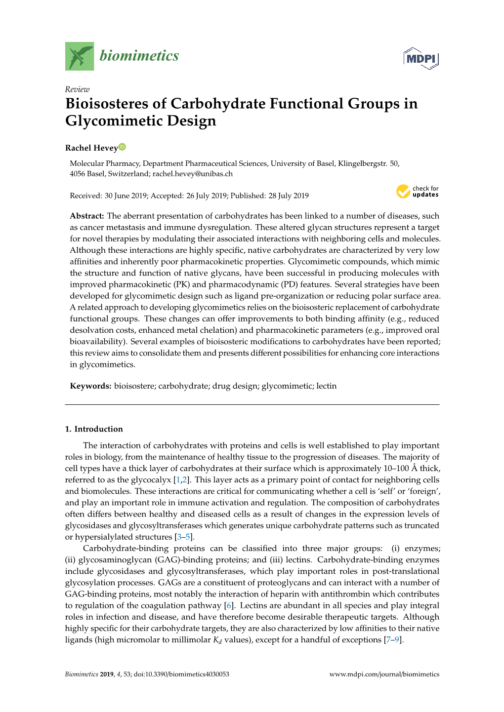 Bioisosteres of Carbohydrate Functional Groups in Glycomimetic Design