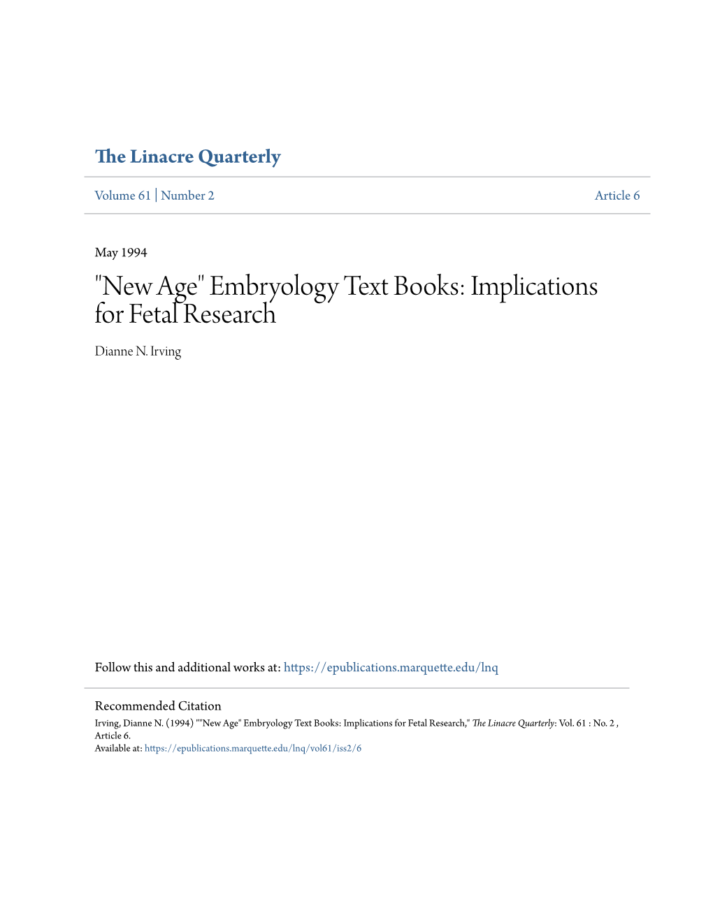 Embryology Text Books: Implications for Fetal Research Dianne N