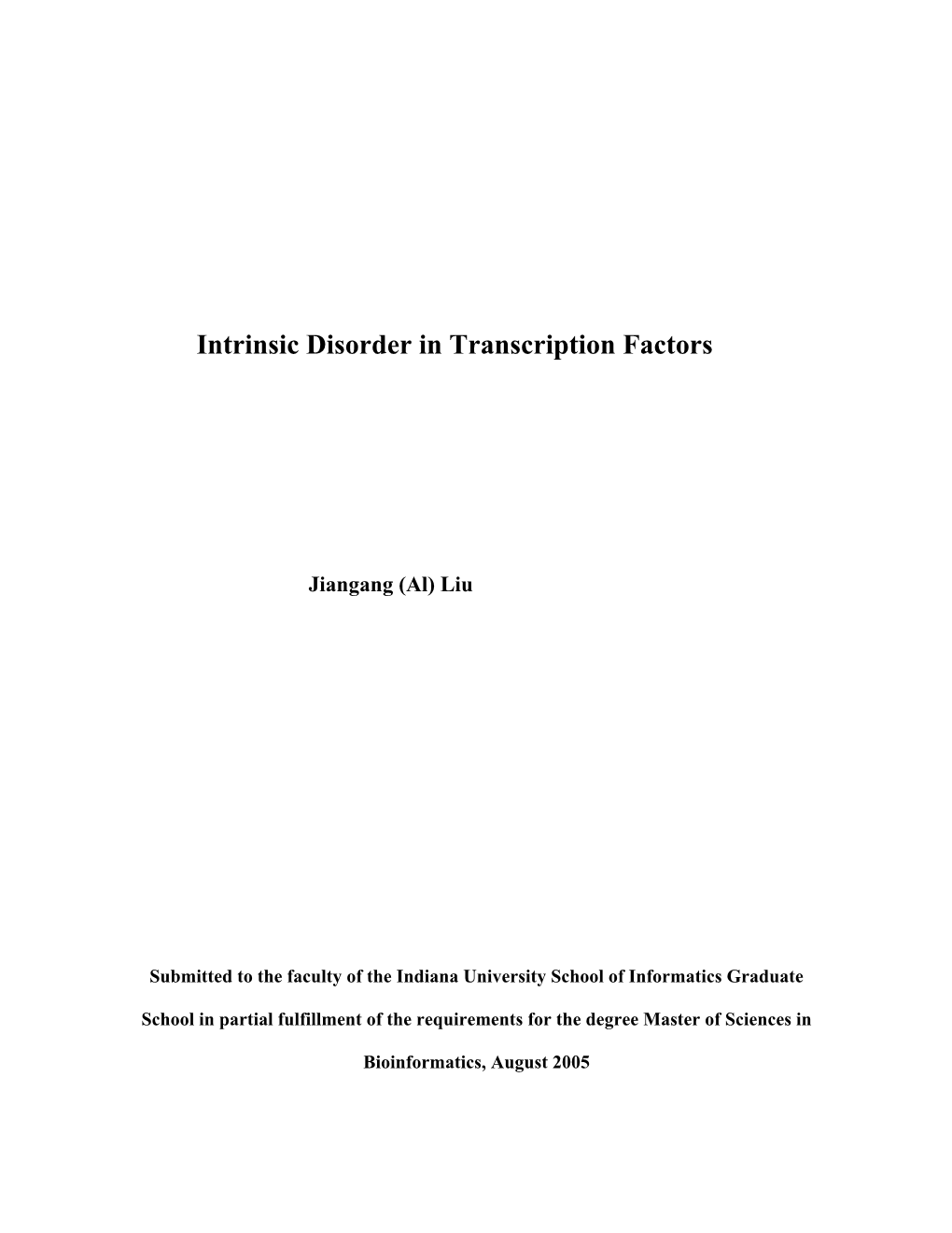 Natively Unstructured in Transcription Factors