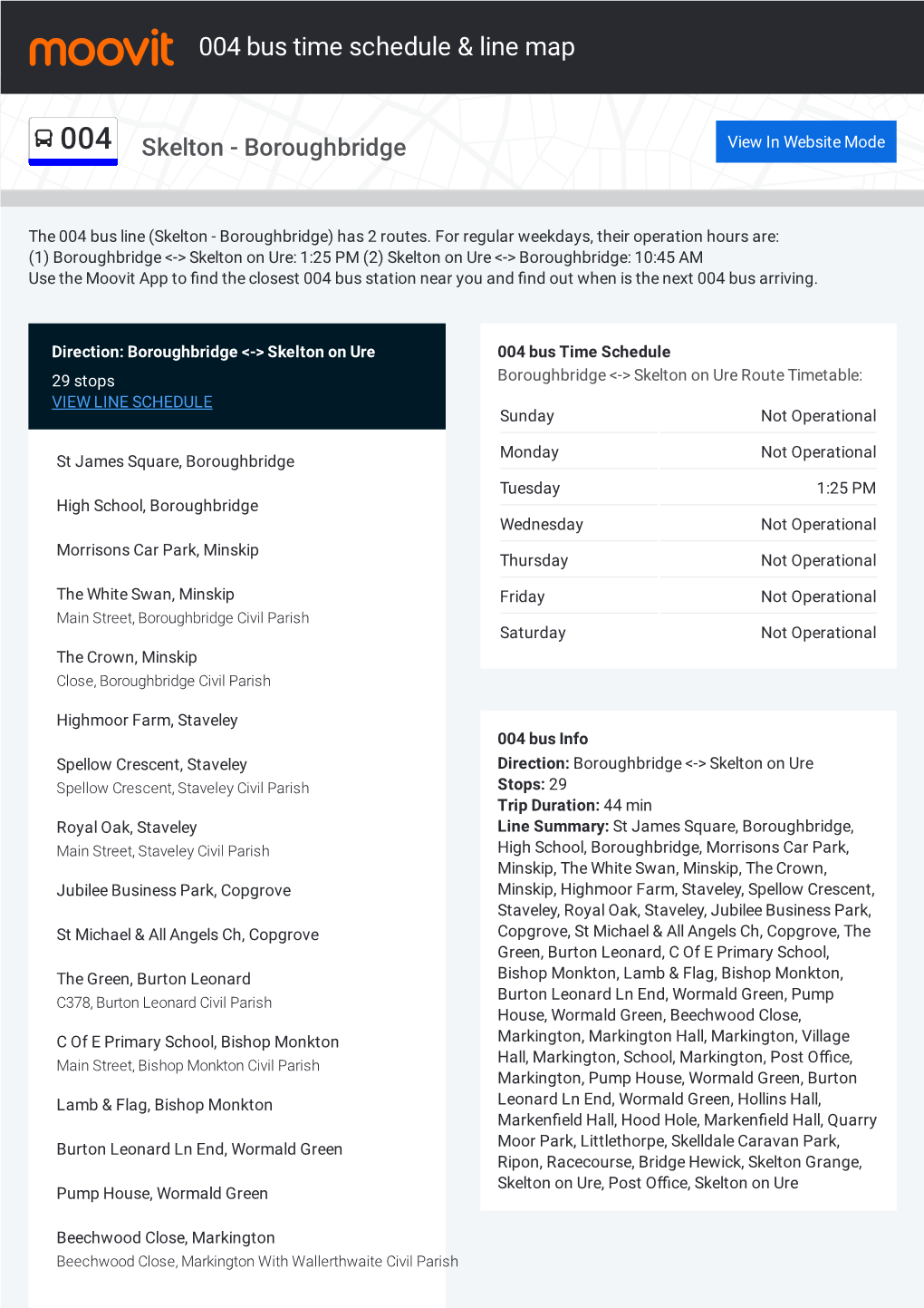 004 Bus Time Schedule & Line Route