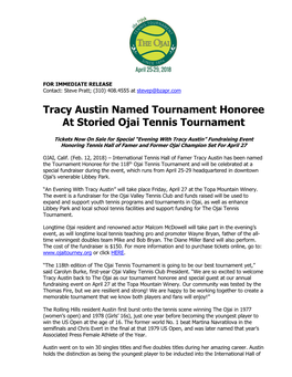 118Th Ojai Tennis Tournament Advance Press Release