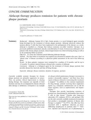 CONCISE COMMUNICATION Alefacept Therapy Produces Remission for Patients with Chronic Plaque Psoriasis