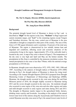 Drought Conditions and Management Strategies in Myanmar