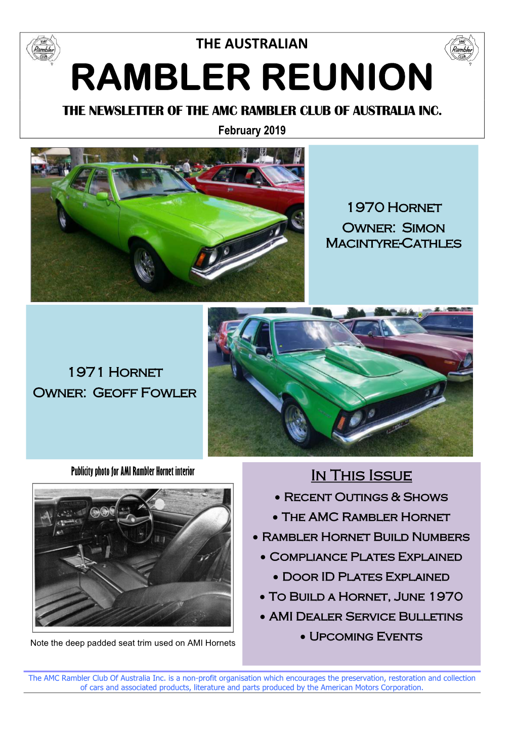 Rambler Reunion the Newsletter of the Amc Rambler Club of Australia Inc