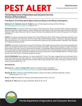 PEST ALERT Pest Alert Created-November-2018 Florida Department of Agriculture and Consumer Services Division of Plant Industry