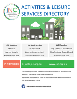 Activities & Leisure Services Directory