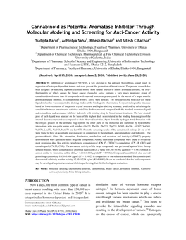 Cannabinoid As Potential Aromatase Inhibitor Through Molecular Modeling and Screening for Anti-Cancer Activity