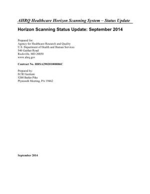 AHRQ Healthcare Horizon Scanning System – Status Update