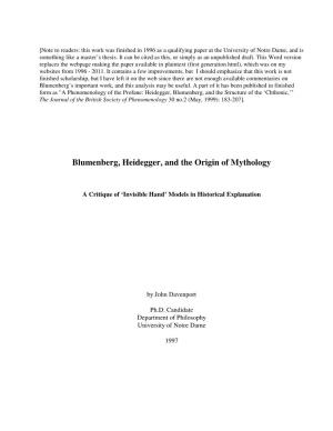 Blumenberg, Heidegger, and the Origin of Mythology