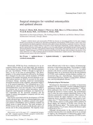 Surgical Strategies for Vertebral Osteomyelitis and Epidural Abscess