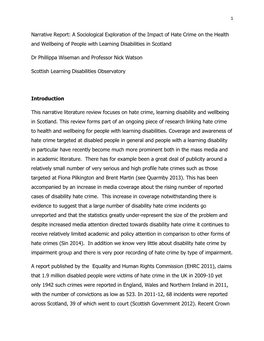 A Sociological Exploration of the Impact of Hate Crime on the Health and Wellbeing of People with Learning Disabilities in Scotland