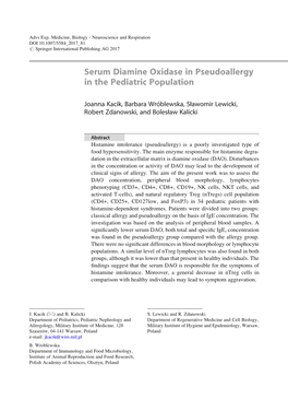 Serum Diamine Oxidase in Pseudoallergy in the Pediatric Population