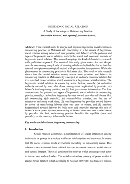 HEGEMONIC SOCIAL RELATION a Study of Sociology on Outsourcing Practice