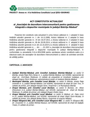 ACT CONSTITUTIV ACTUALIZAT Al „Asociaţiei De Dezvoltare Intercomunitară Pentru Gestionarea Integrată a Deşeurilor Municipale În Judeţul Bistriţa-Năsăud”