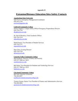 Extension/Distance Education Sites Safety Contacts