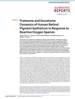 Proteome and Secretome Dynamics of Human Retinal Pigment Epithelium in Response to Reactive Oxygen Species Jesse G