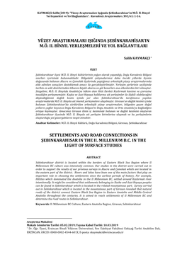 Yüzey Araştirmalari Işiğinda Şebinkarahisar'in M.Ö. Ii