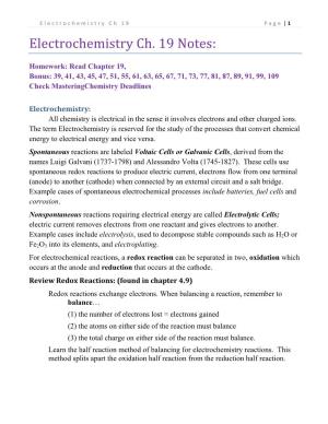Electrochemistry Ch. 19 Notes