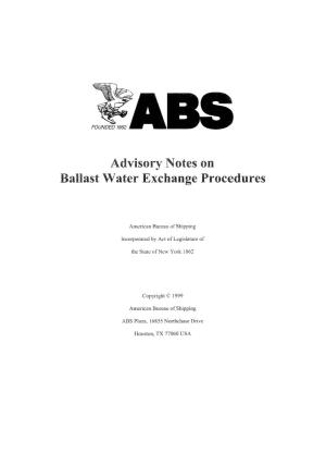 Advisory Notes on Ballast Water Exchange Procedures