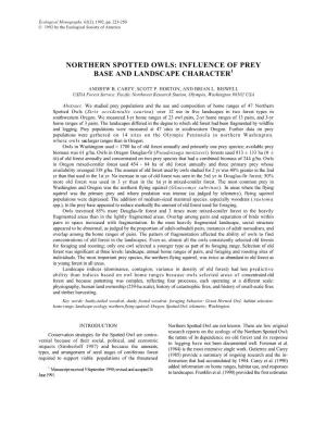 Northern Spotted Owls: Influence of Prey Base and Landscape Character1