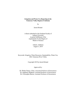 Irrigation and Water Use Reporting in the Tennessee Valley Region of Alabama