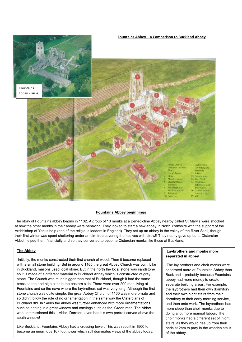 Fountains Abbey – a Comparison to Buckland Abbey