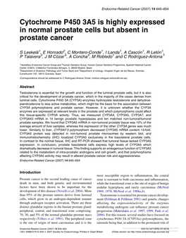 Cytochrome P450 3A5 Is Highly Expressed in Normal Prostate Cells but Absent in Prostate Cancer