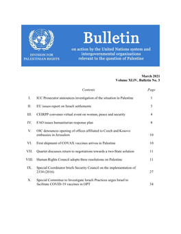March 2021 Volume XLIV, Bulletin No. 3 Contents Page I. ICC Prosecutor Announces Investigation of the Situation in Palestine