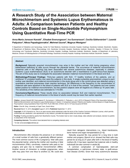 A Research Study of the Association Between Maternal Microchimerism