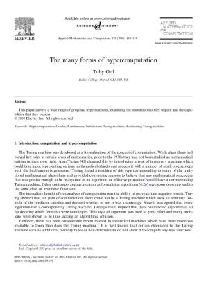 The Many Forms of Hypercomputation