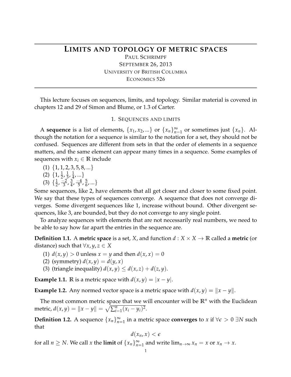 Limits and Topology of Metric Spaces