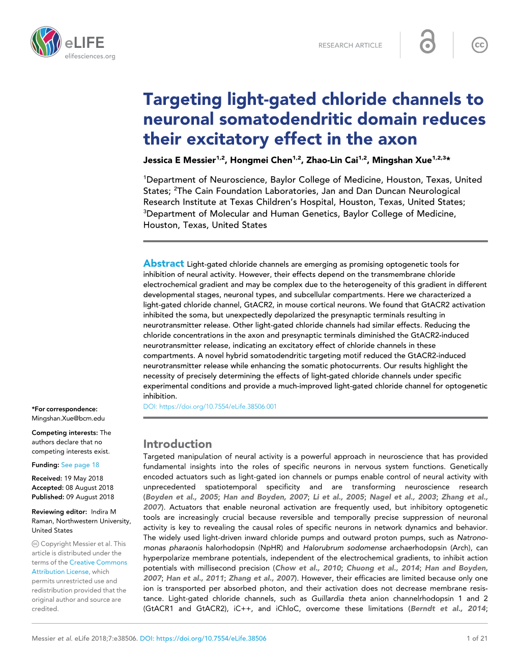 Targeting Light-Gated Chloride Channels to Neuronal