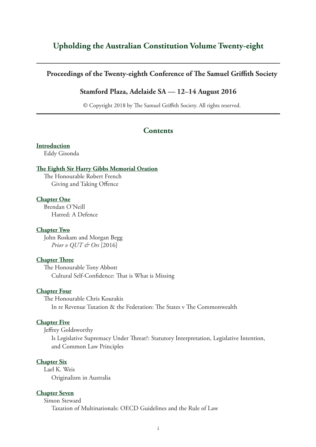 Proceedings of the Samuel Griffith Society, Volume 28
