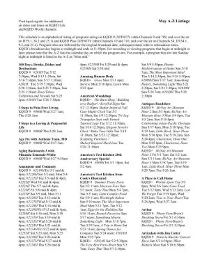 May A-Z Listings Air Dates and Times on KQED Life and KQED World Channels