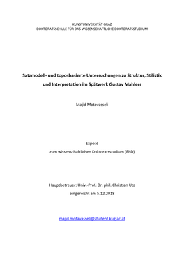 Satzmodell- Und Toposbasierte Untersuchungen Zu Struktur, Stilistik Und Interpretation Im Spätwerk Gustav Mahlers