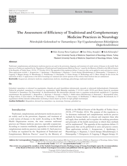 The Assessment of Efficiency of Traditional and Complementary Medicine Practices in Neurology