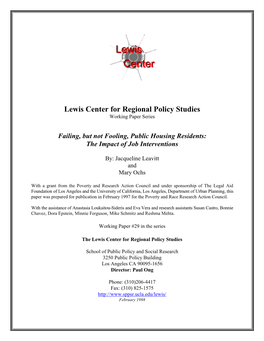 Lewis Center for Regional Policy Studies Working Paper Series