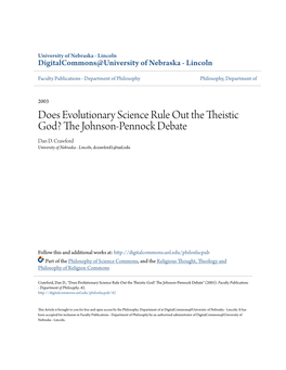 Does Evolutionary Science Rule out the Theistic God? the Johnson-Pennock Debate