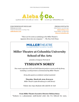 Miller Theatre Presents a Composer Portrait of TYSHAWN SOREY, 3/28