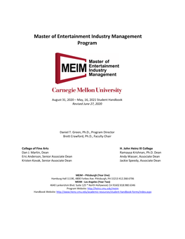 Master of Entertainment Industry Management Program