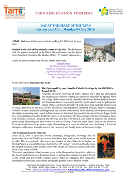 TARN RÉSERVATION TOURISME DAY at the HEART of the TARN Castres and Albi… Monday 04 July 2016