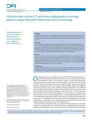 Ultra-Low Dose Contrast CT Pulmonary Angiography in Oncology Patients Using a High-Pitch Helical Dual-Source Technology