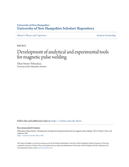 Development of Analytical and Experimental Tools for Magnetic Pulse Welding Ethan Hunter Thibaudeau University of New Hampshire, Durham